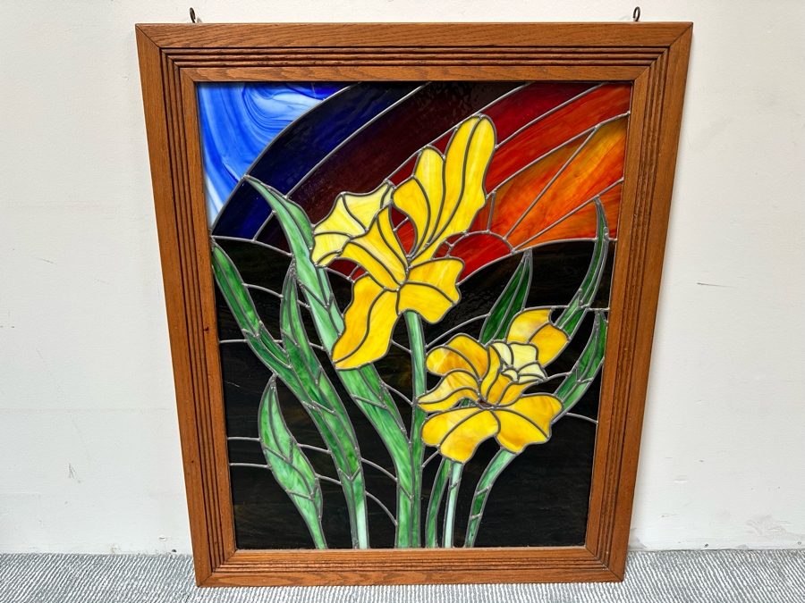 Beautiful Stained Glass Window In Wooden Frame 29.5W X 36H [Photo 3]