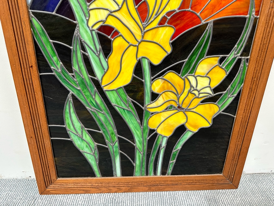 Beautiful Stained Glass Window In Wooden Frame 29.5W X 36H [Photo 5]