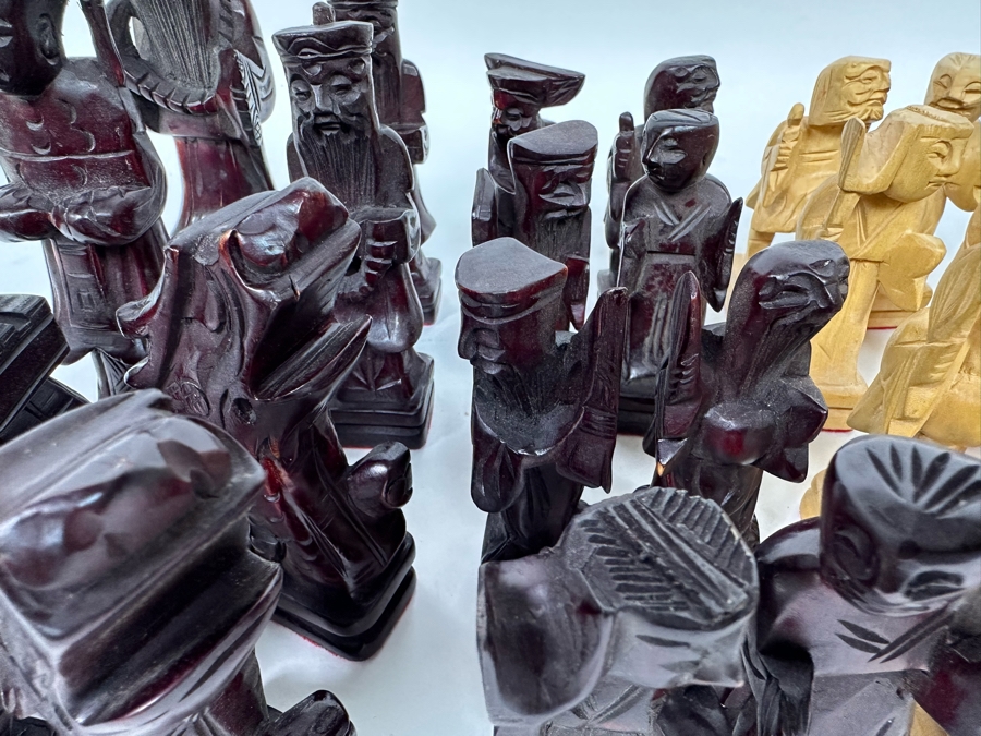 Vintage Hand Carved Wooden Chinese Chess Pieces [Photo 9]