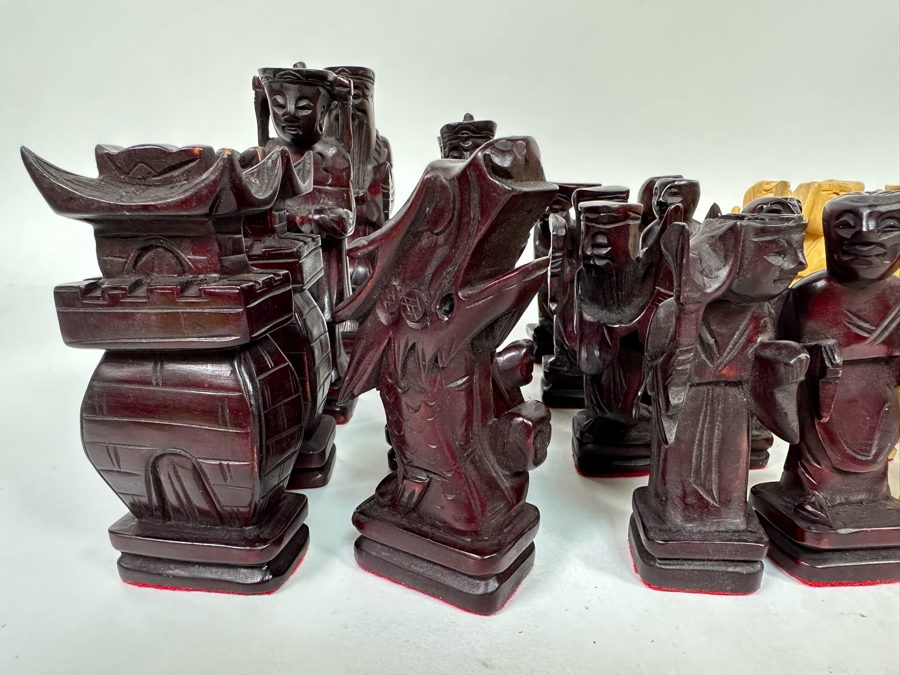 Vintage Hand Carved Wooden Chinese Chess Pieces [Photo 6]