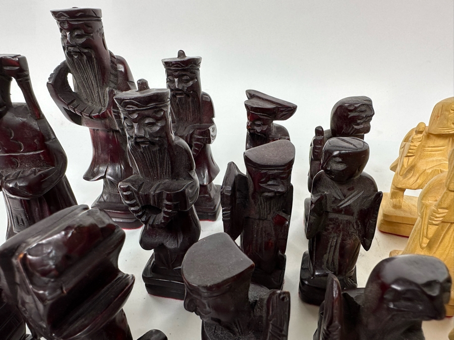 Vintage Hand Carved Wooden Chinese Chess Pieces [Photo 10]