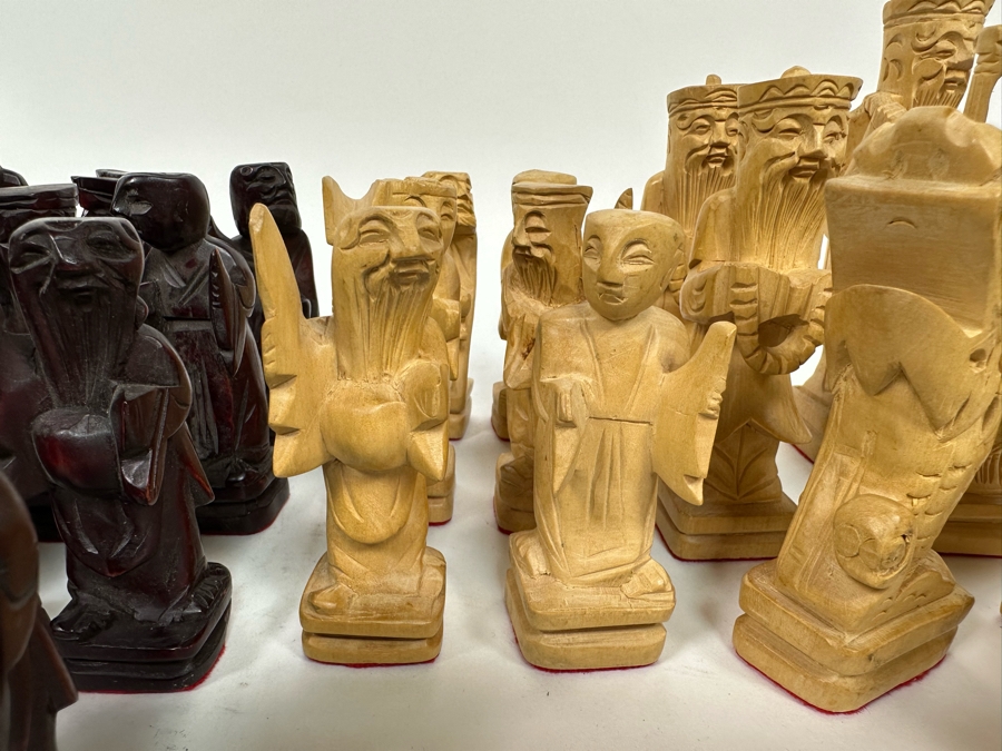 Vintage Hand Carved Wooden Chinese Chess Pieces [Photo 14]