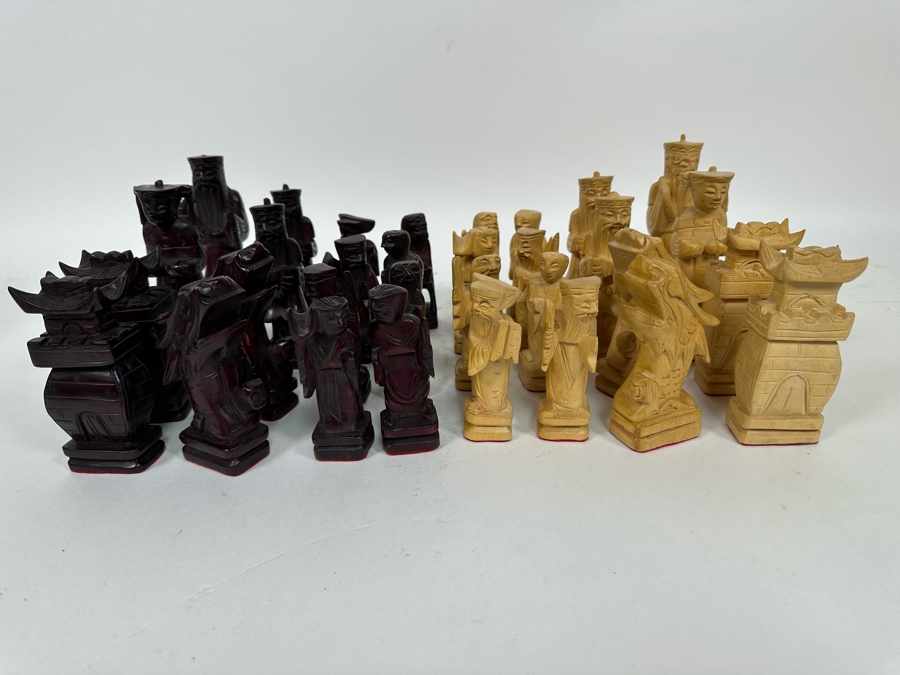 Vintage Hand Carved Wooden Chinese Chess Pieces [Photo 4]