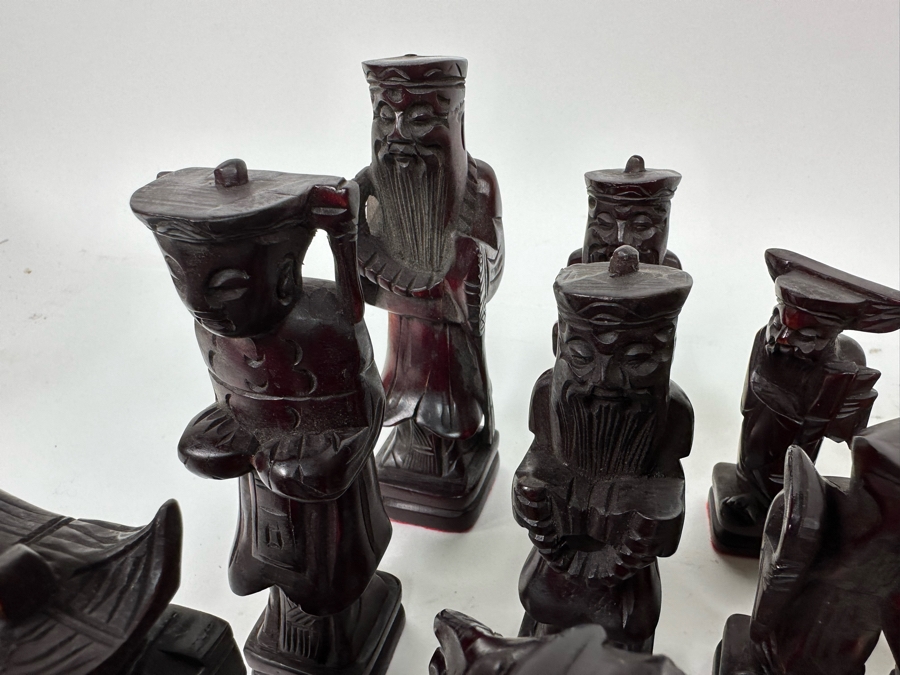 Vintage Hand Carved Wooden Chinese Chess Pieces [Photo 11]