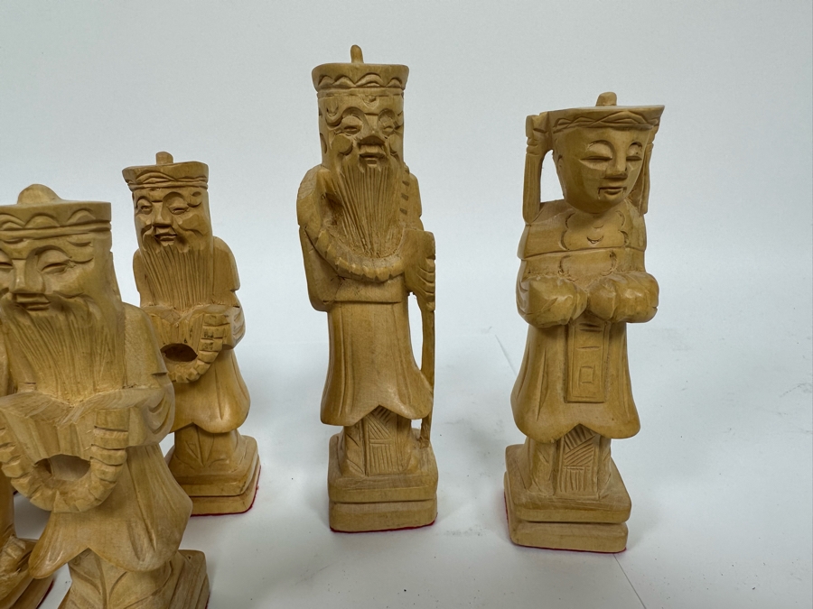 Vintage Hand Carved Wooden Chinese Chess Pieces [Photo 18]