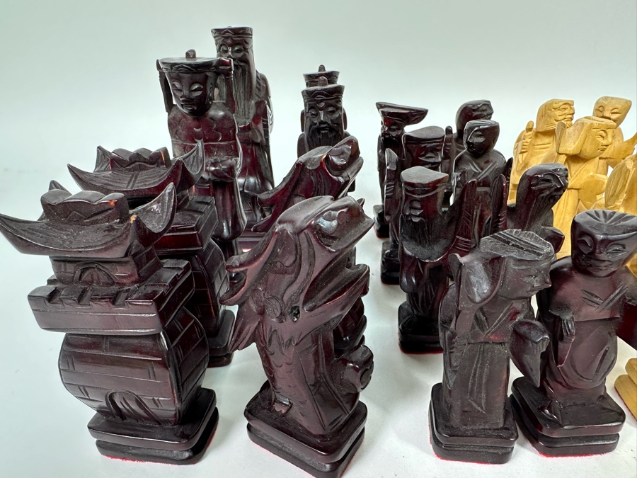 Vintage Hand Carved Wooden Chinese Chess Pieces [Photo 7]
