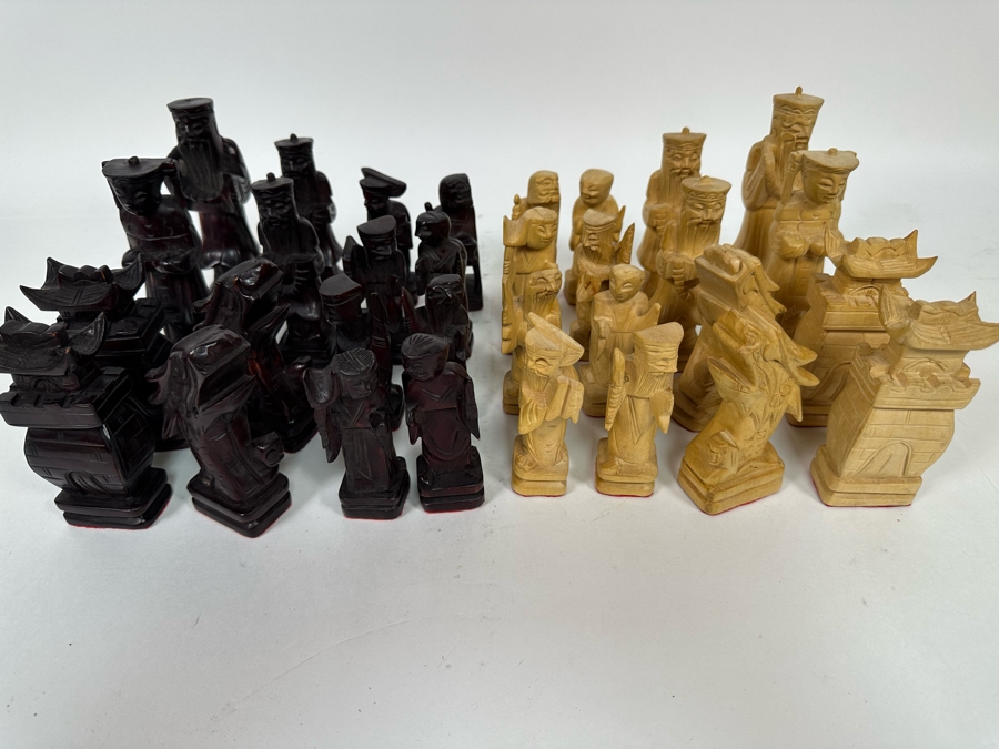 Vintage Hand Carved Wooden Chinese Chess Pieces [Photo 5]