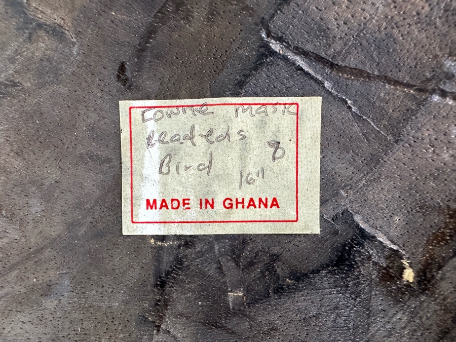 Vintage Handmade Wooden African Cowrie Mask With Beaded Birds And Brass Ornamentation From Ghana 15W X 6D X 17H [Photo 12]