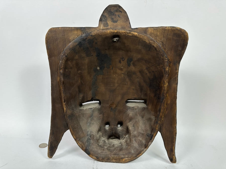 Vintage Handmade Wooden African Mask With Beaded Birds And Brass Ornamentation From Ghana 13W X 5D X 17H [Photo 11]
