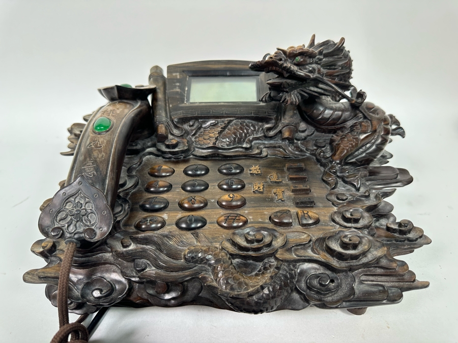 Impressive Hand Carved Wooden Chinese Dragon Telephone One-Of-A-Kind Collector's Piece - See Photos 14W X 8D X 7H [Photo 7]