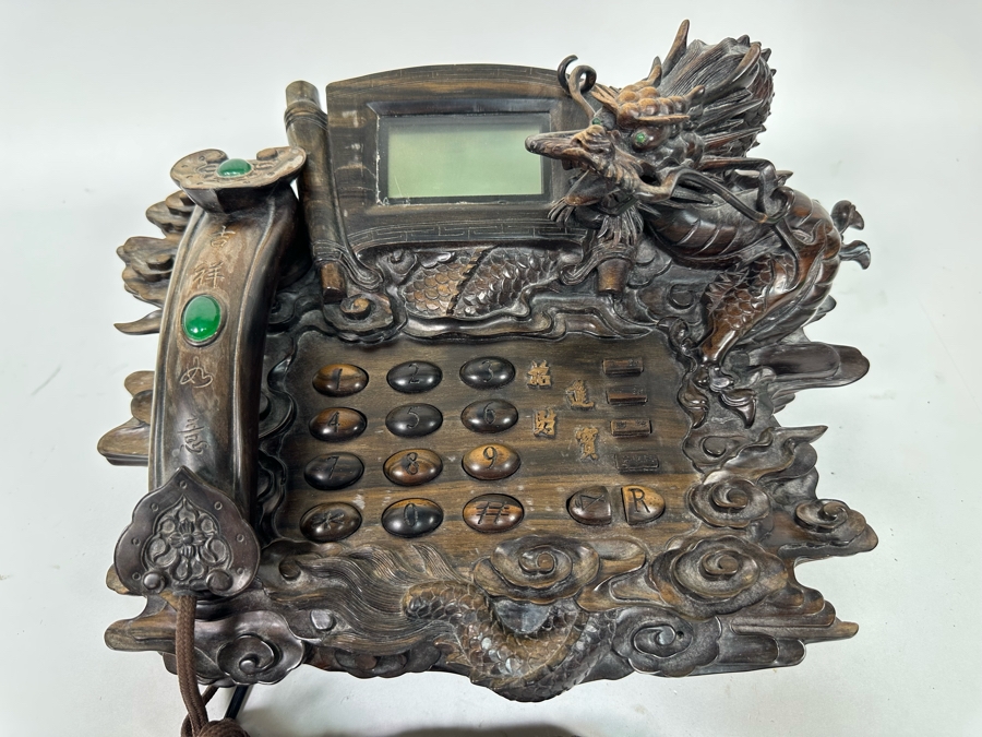 Impressive Hand Carved Wooden Chinese Dragon Telephone One-Of-A-Kind Collector's Piece - See Photos 14W X 8D X 7H [Photo 6]