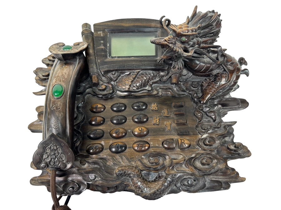 Impressive Hand Carved Wooden Chinese Dragon Telephone One-Of-A-Kind Collector's Piece - See Photos 14W X 8D X 7H [Photo 5]