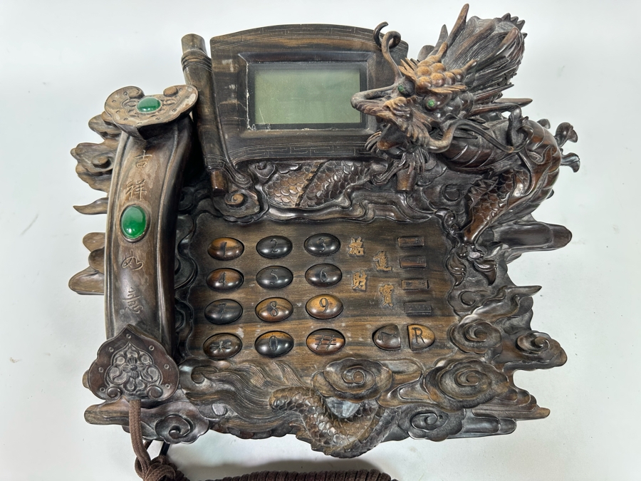 Impressive Hand Carved Wooden Chinese Dragon Telephone One-Of-A-Kind Collector's Piece - See Photos 14W X 8D X 7H [Photo 8]