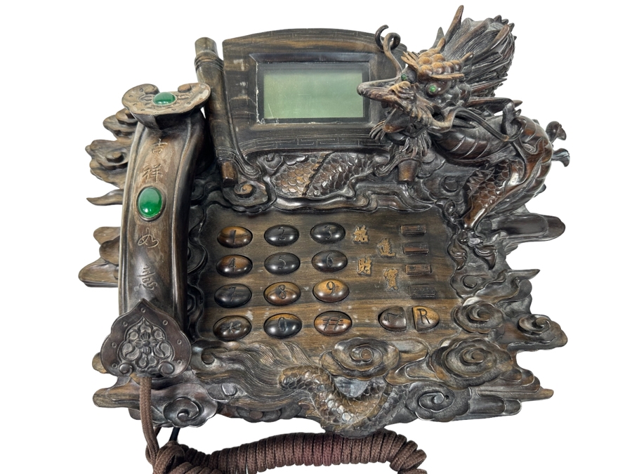 Impressive Hand Carved Wooden Chinese Dragon Telephone One-Of-A-Kind Collector's Piece - See Photos 14W X 8D X 7H [Photo 1]