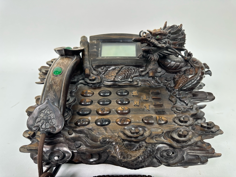 Impressive Hand Carved Wooden Chinese Dragon Telephone One-Of-A-Kind Collector's Piece - See Photos 14W X 8D X 7H [Photo 10]