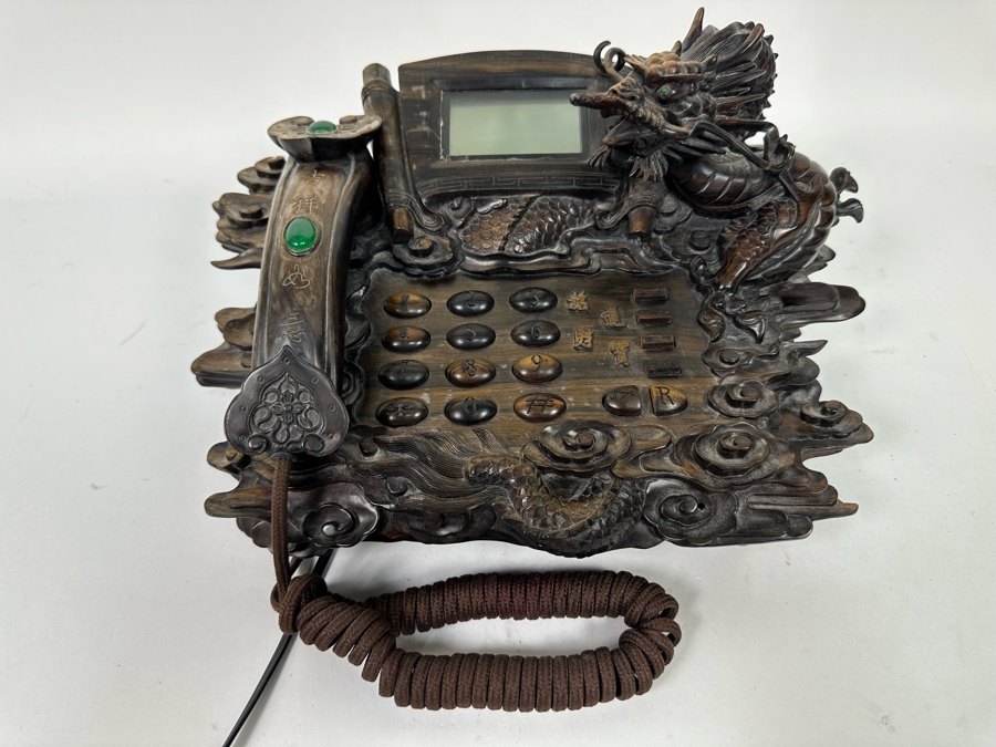 Impressive Hand Carved Wooden Chinese Dragon Telephone One-Of-A-Kind Collector's Piece - See Photos 14W X 8D X 7H [Photo 9]