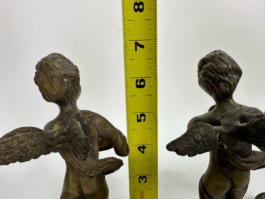 Set Of Four Vintage Brass Musical Cherub Figurines 7H [Photo 7]