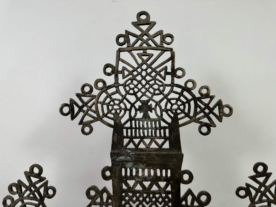 Vintage Large Ethiopian Coptic Oriental Orthodox Christian Handmade Metal Freestanding Cross 21.5W X 31H [Photo 10]