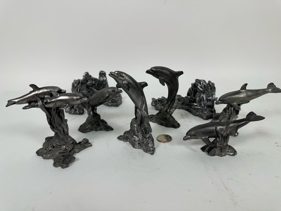 Michael Ricker Collection Of Six Pewter Dolphin Figurines Signed Ricker And Pair Of Michael Ricker Pewter Coral Reef Figurines [Photo 4]