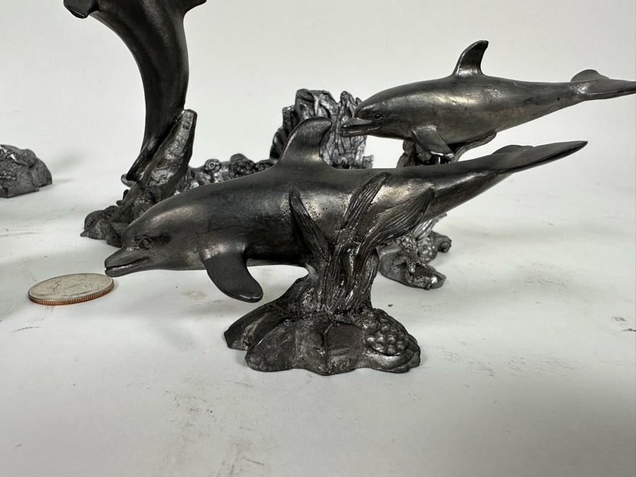 Michael Ricker Collection Of Six Pewter Dolphin Figurines Signed Ricker