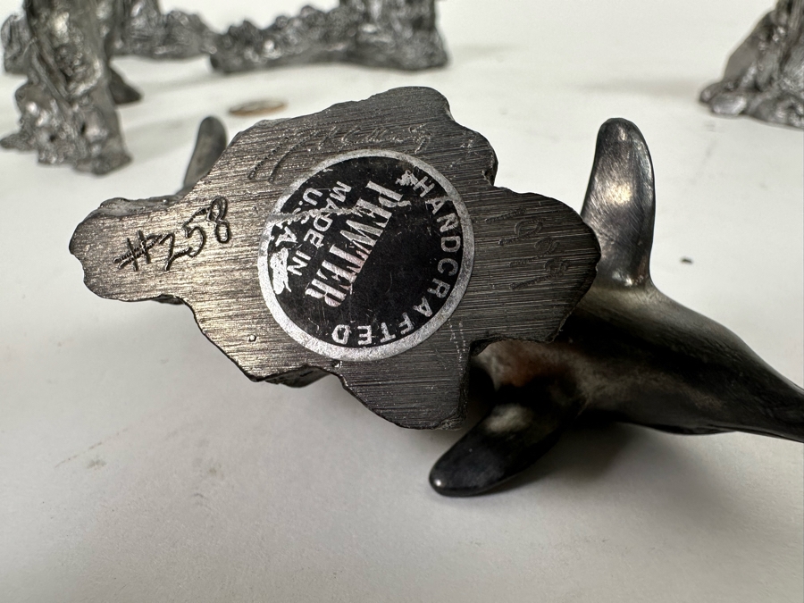 Michael Ricker Collection Of Six Pewter Dolphin Figurines Signed Ricker