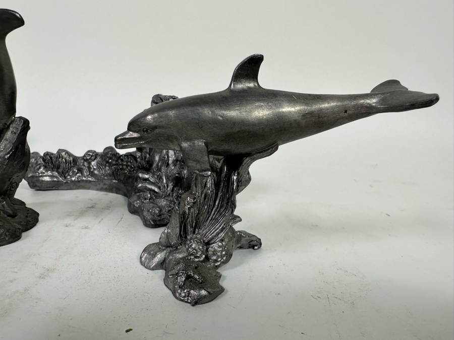 Michael Ricker Collection Of Six Pewter Dolphin Figurines Signed Ricker And Pair Of Michael Ricker Pewter Coral Reef Figurines [Photo 9]
