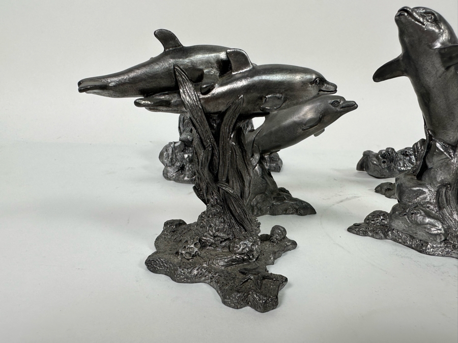 Michael Ricker Collection Of Six Pewter Dolphin Figurines Signed Ricker And Pair Of Michael Ricker Pewter Coral Reef Figurines [Photo 5]
