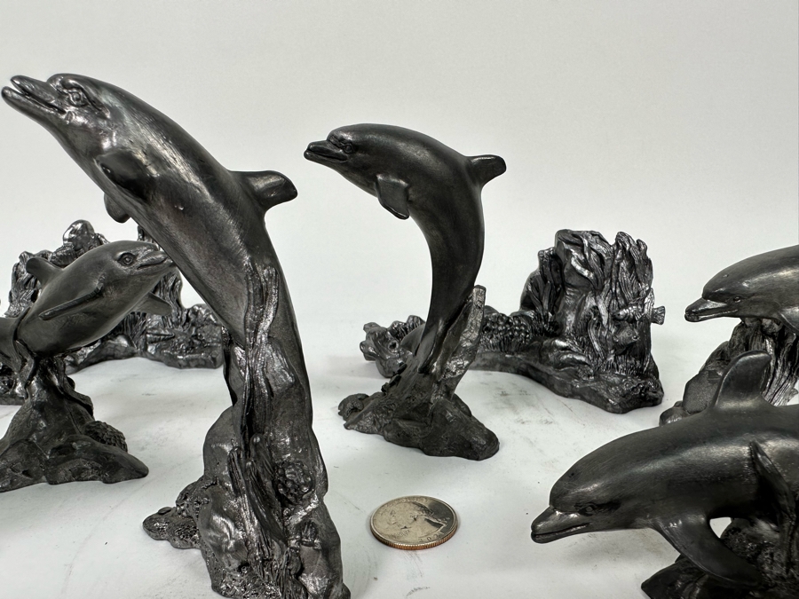 Michael Ricker Collection Of Six Pewter Dolphin Figurines Signed Ricker