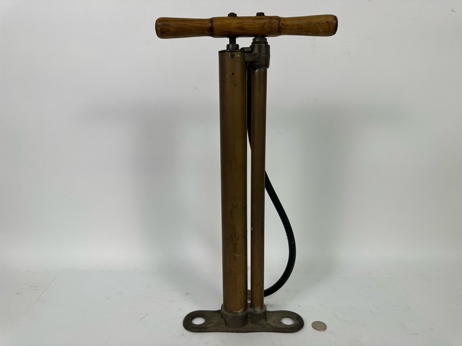 Antique Double Cylinder Kellogg Mfg Co Rochester NY Brass Manual Hand Tire Pump 8W X 19H [Photo 3]