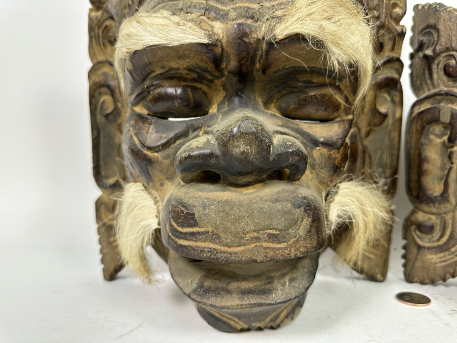 Pair Of Old Carved Wooden Balinese Masks From Indonesia 9W X 6H X 13H [Photo 6]