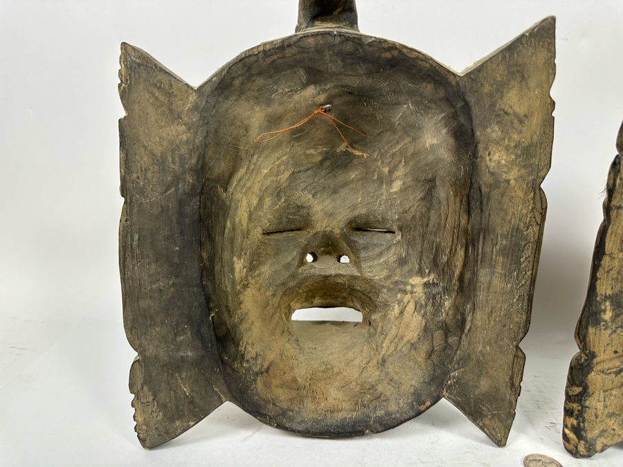 Pair Of Old Carved Wooden Balinese Masks From Indonesia 9W X 6H X 13H [Photo 13]