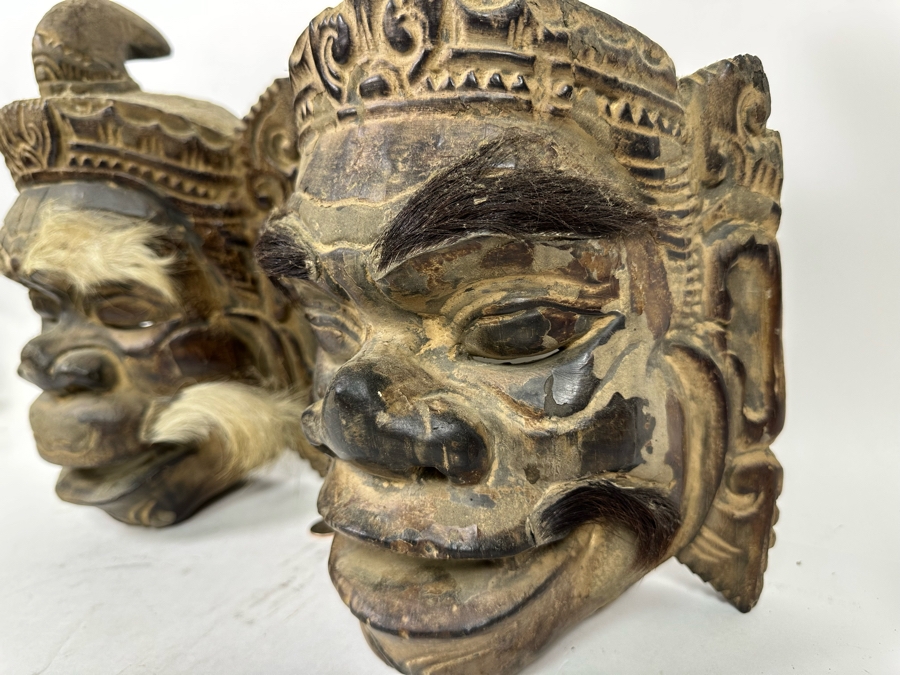 Pair Of Old Carved Wooden Balinese Masks From Indonesia 9W X 6H X 13H [Photo 11]