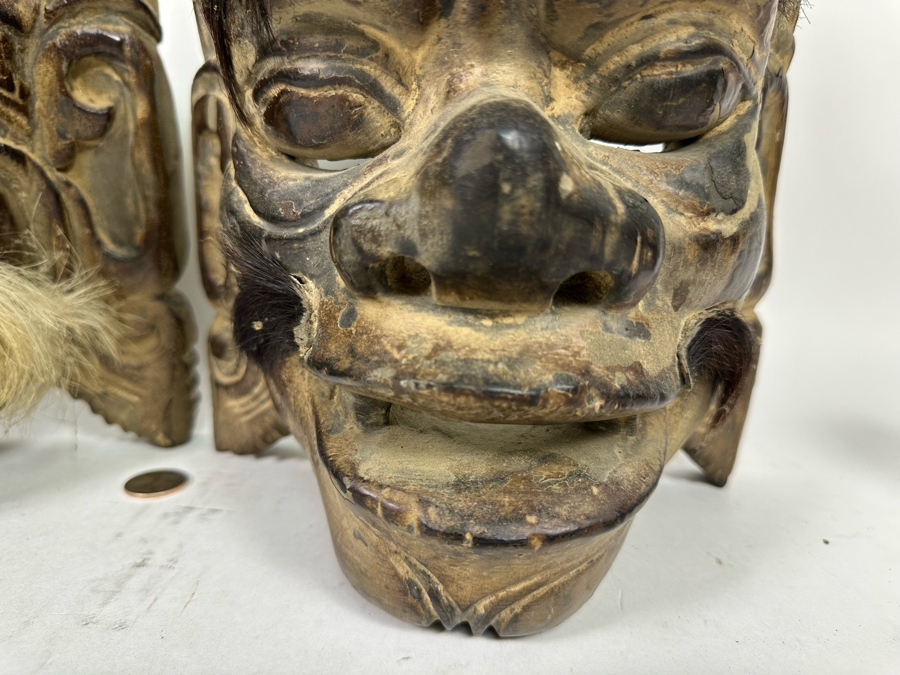 Pair Of Old Carved Wooden Balinese Masks From Indonesia 9W X 6H X 13H [Photo 10]
