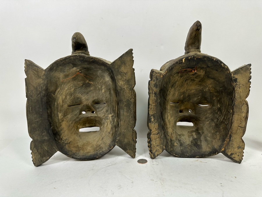 Pair Of Old Carved Wooden Balinese Masks From Indonesia 9W X 6H X 13H [Photo 12]