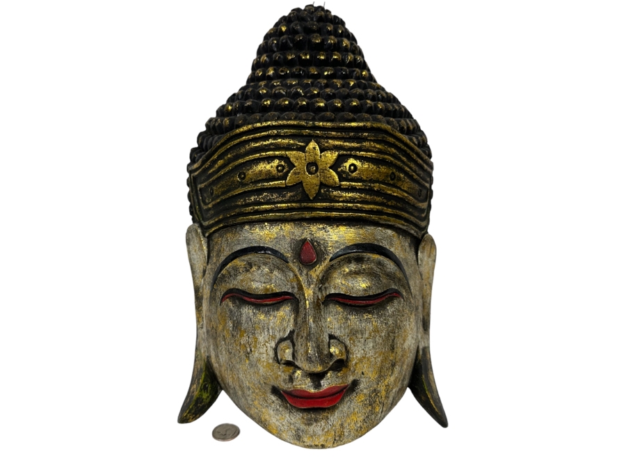 Vintage Wooden Buddha Mask 10W X 16H [Photo 1]