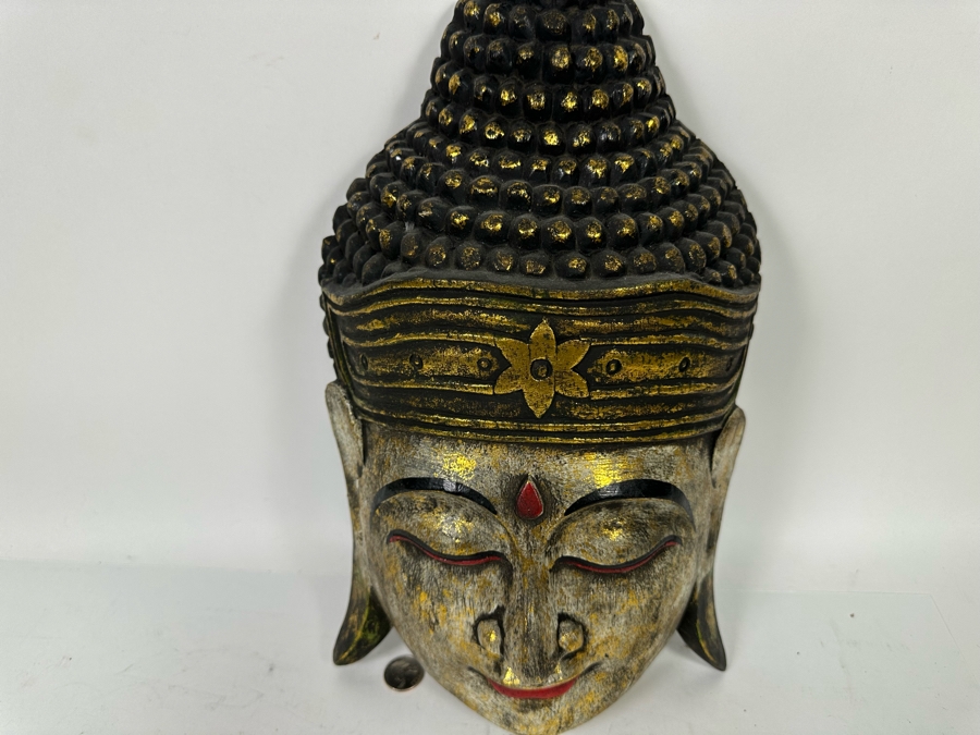 Vintage Wooden Buddha Mask 10W X 16H [Photo 6]
