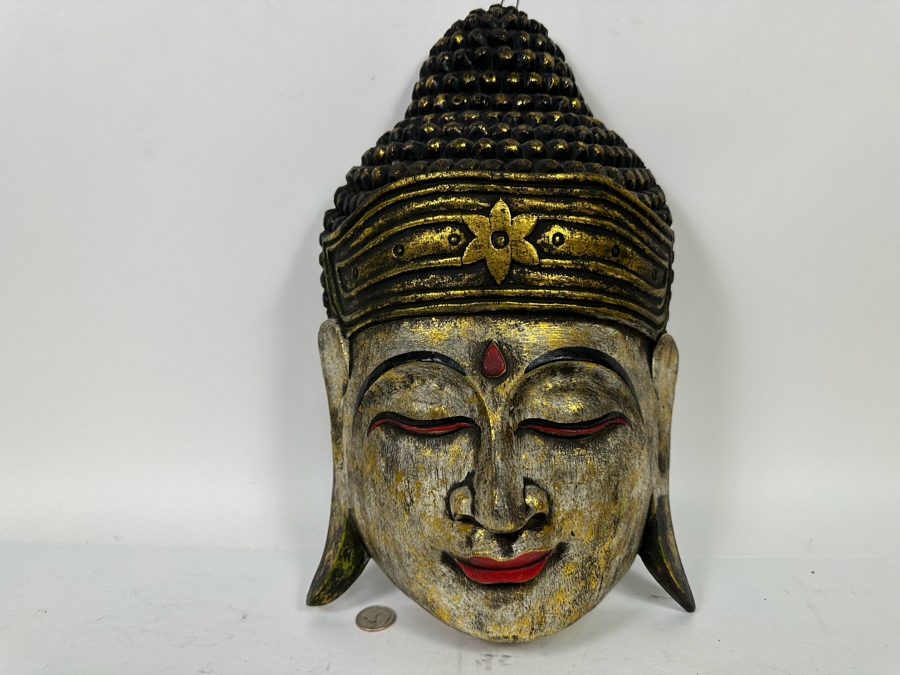 Vintage Wooden Buddha Mask 10W X 16H [Photo 3]