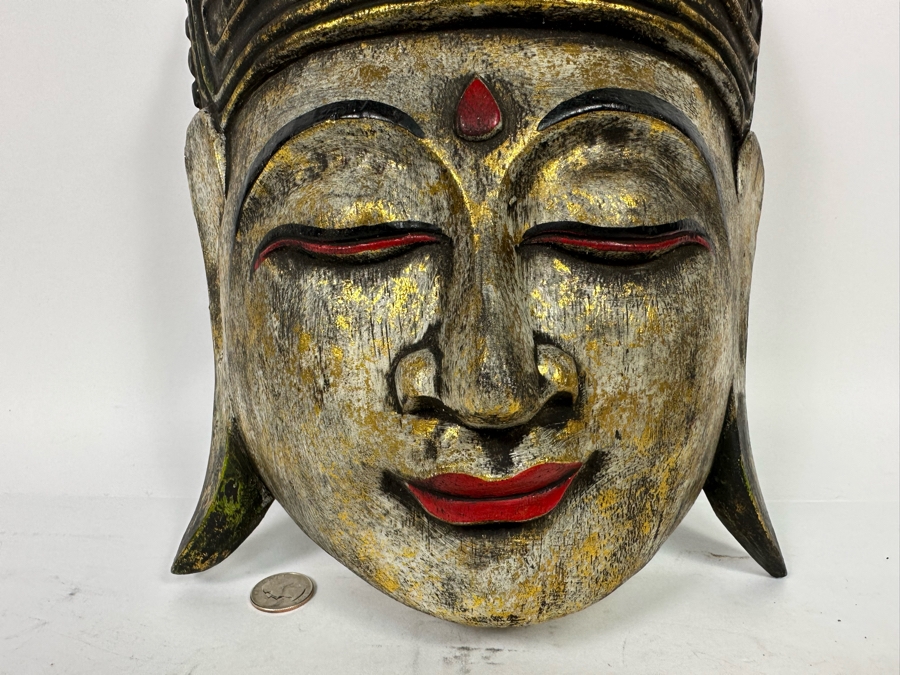 Vintage Wooden Buddha Mask 10W X 16H [Photo 4]