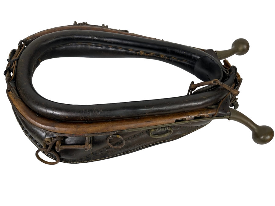 Antique Horse Collar Hames Leather, Wood And Brass 30W X 5D X 20H