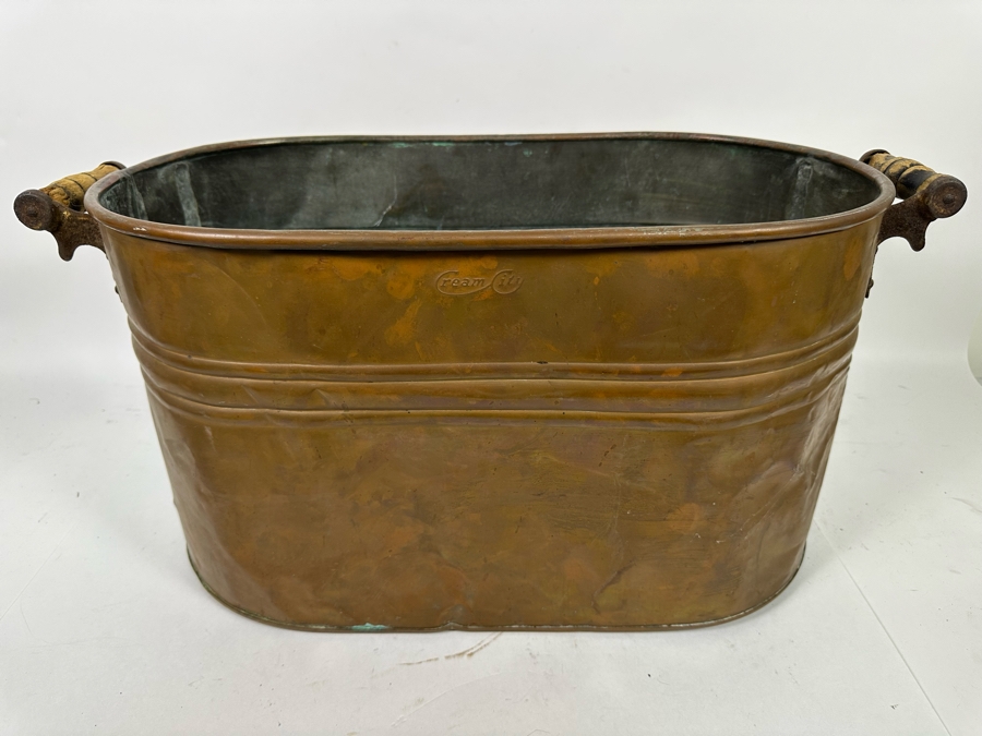 Vintage Cream City Handled Copper Boiler Wash Tub 26W X 13D X 13H [Photo 2]