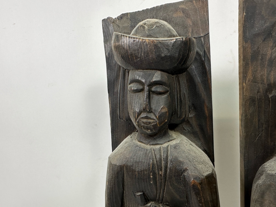 Pair Of Vintage Wooden Carved Sculptures 4.5W X 3D X 20.5H [Photo 6]