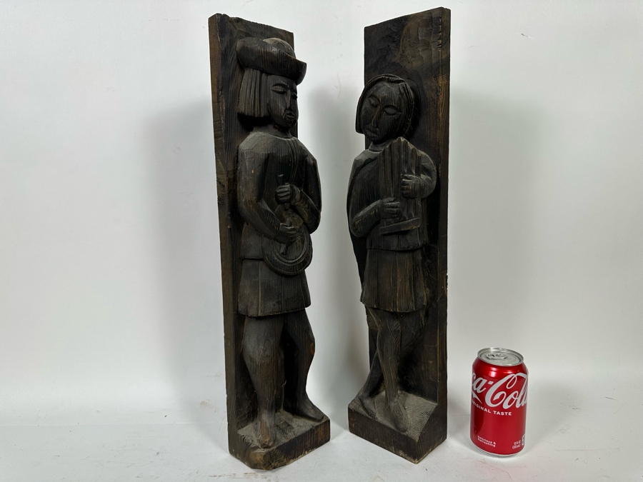 Pair Of Vintage Wooden Carved Sculptures 4.5W X 3D X 20.5H [Photo 9]
