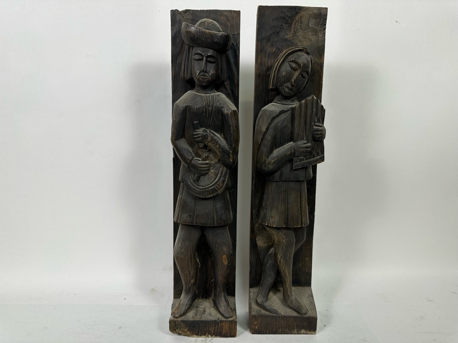 Pair Of Vintage Wooden Carved Sculptures 4.5W X 3D X 20.5H [Photo 2]