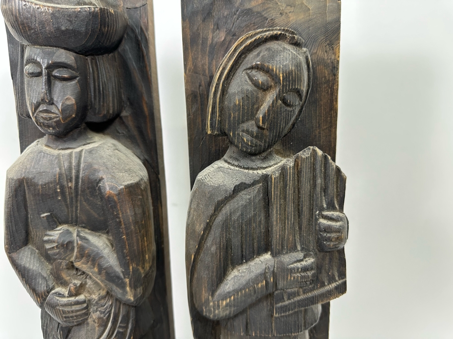 Pair Of Vintage Wooden Carved Sculptures 4.5W X 3D X 20.5H [Photo 4]