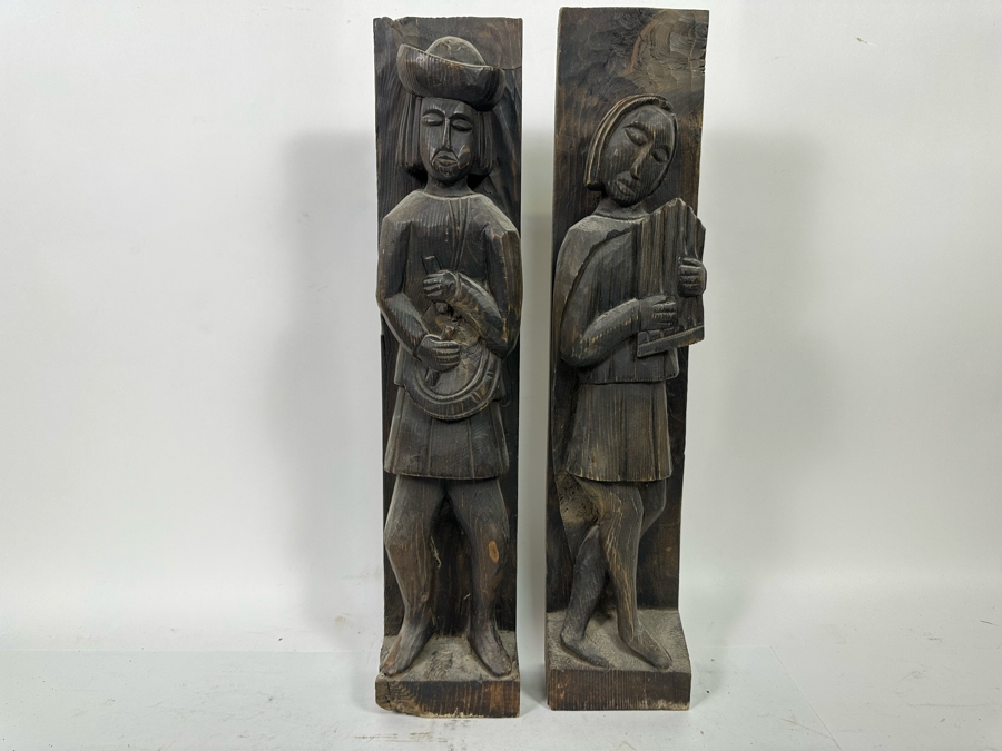 Pair Of Vintage Wooden Carved Sculptures 4.5W X 3D X 20.5H [Photo 3]