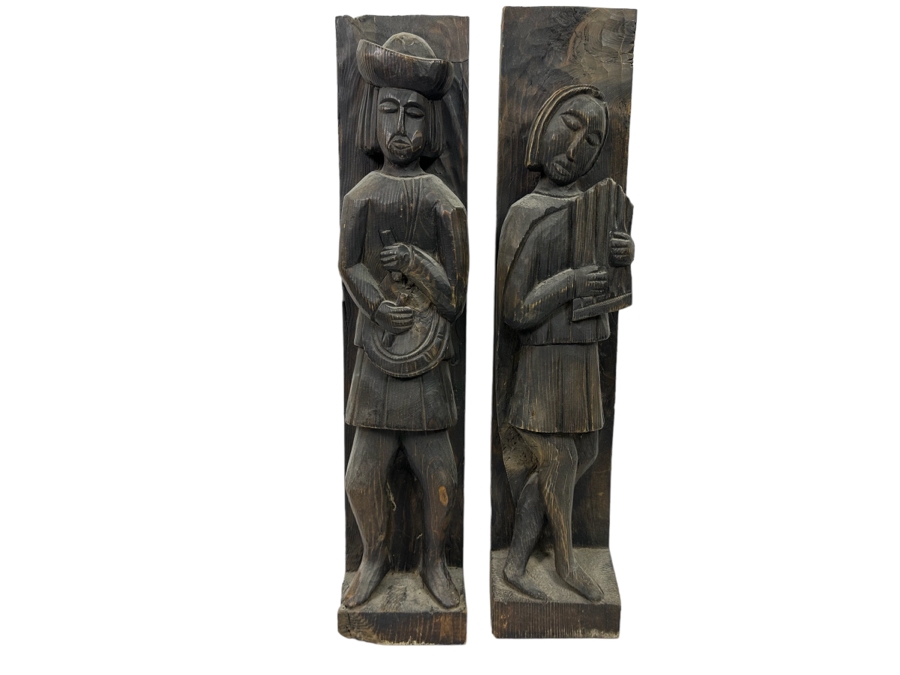 Pair Of Vintage Wooden Carved Sculptures 4.5W X 3D X 20.5H [Photo 1]