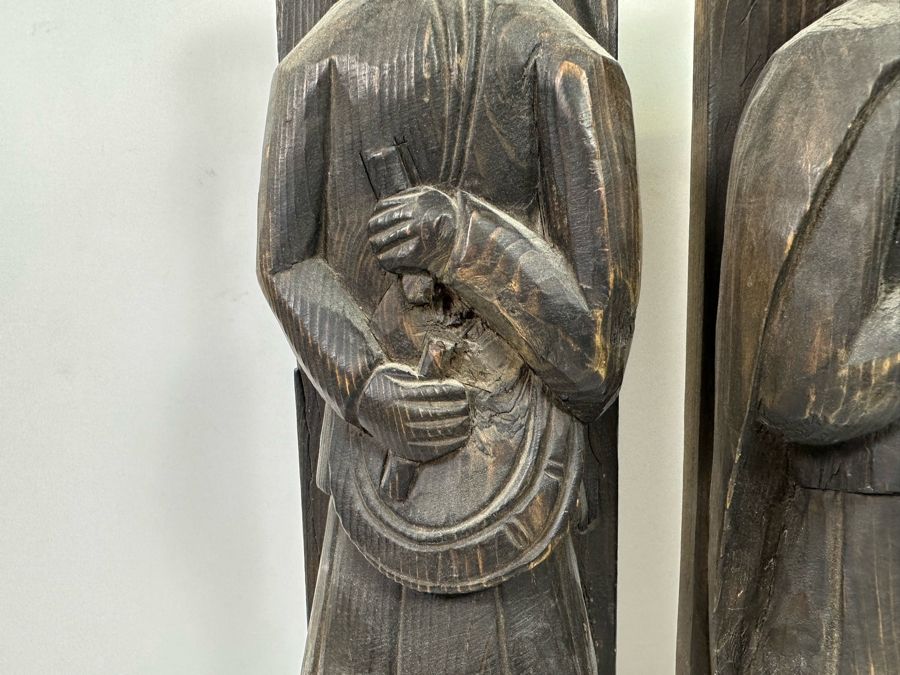 Pair Of Vintage Wooden Carved Sculptures 4.5W X 3D X 20.5H [Photo 5]