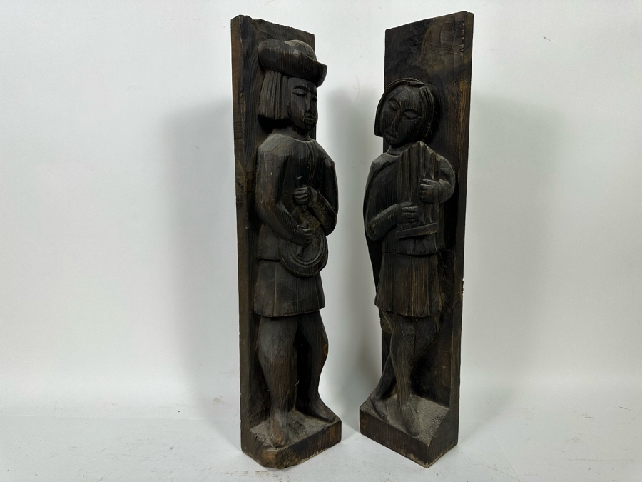 Pair Of Vintage Wooden Carved Sculptures 4.5W X 3D X 20.5H [Photo 8]