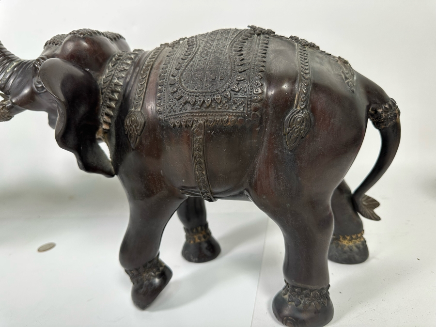 Pair Of Bronze Elephant Sculptures 17W X 16H [Photo 11]