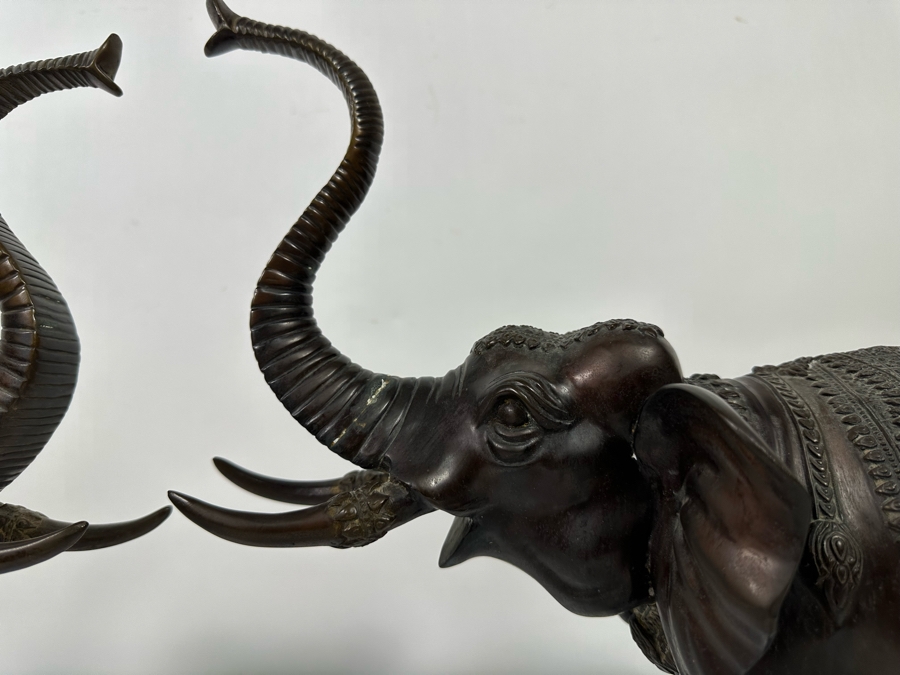 Pair Of Bronze Elephant Sculptures 17W X 16H [Photo 10]